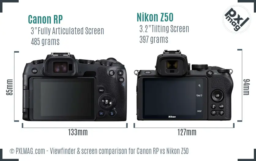 Canon RP vs Nikon Z50 Screen and Viewfinder comparison