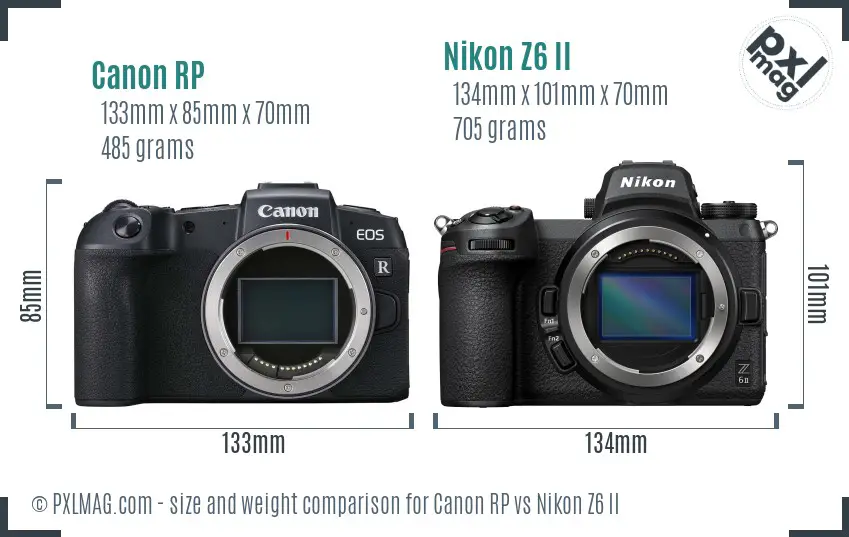 Canon RP vs Nikon Z6 II size comparison