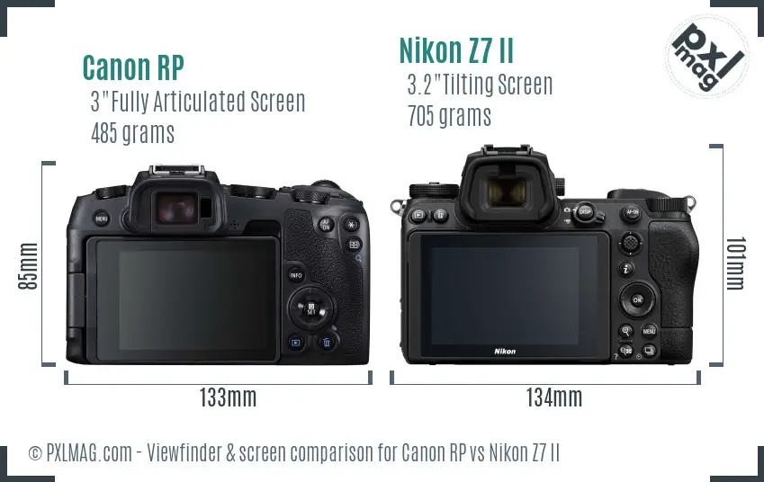 Canon RP vs Nikon Z7 II Screen and Viewfinder comparison