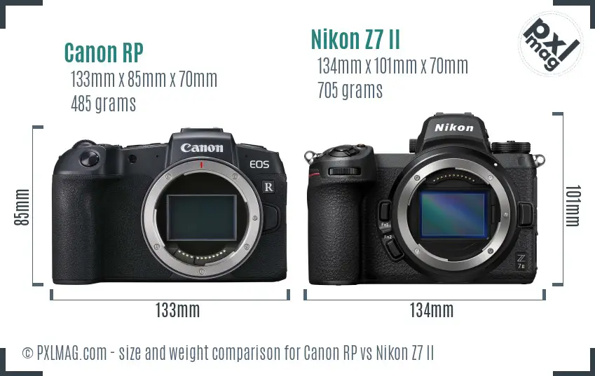 Canon RP vs Nikon Z7 II size comparison