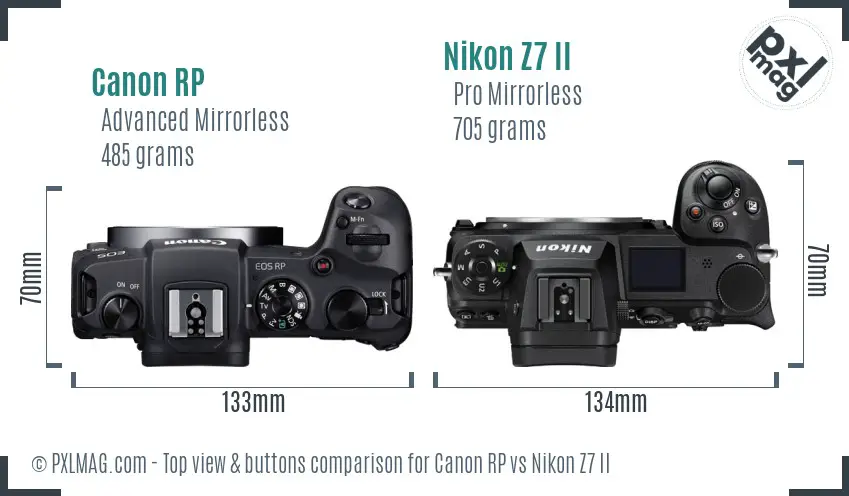 Canon RP vs Nikon Z7 II top view buttons comparison