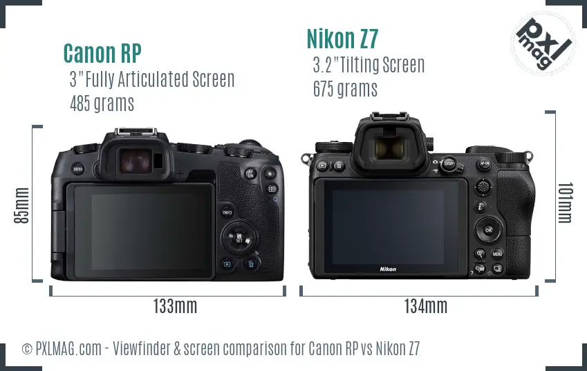 Canon RP vs Nikon Z7 Screen and Viewfinder comparison