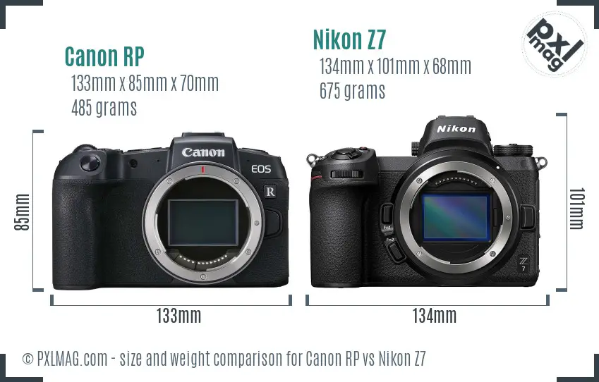 Canon RP vs Nikon Z7 size comparison Canon RP vs Nikon Z7 size comparison