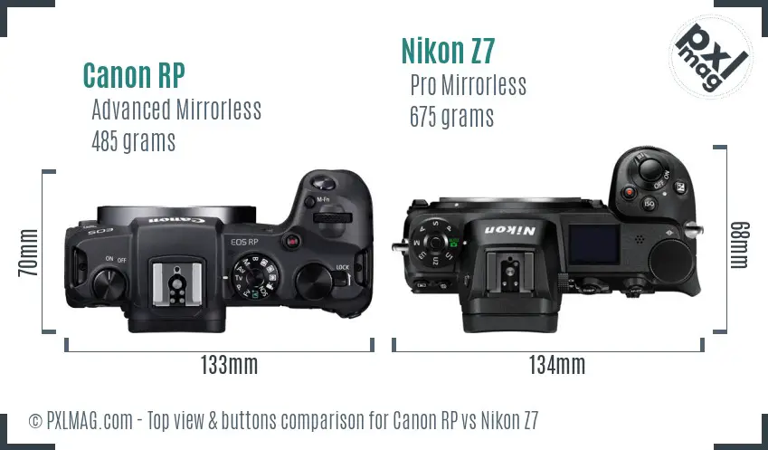 Canon RP vs Nikon Z7 top view buttons comparison