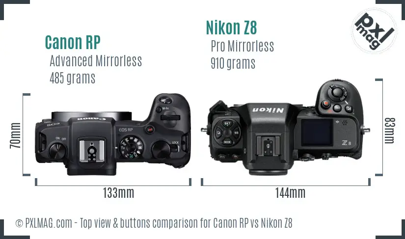 Canon RP vs Nikon Z8 top view buttons comparison Canon RP vs Nikon Z8 top view buttons comparison