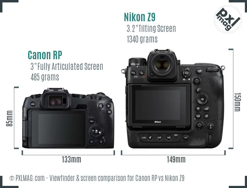 Canon RP vs Nikon Z9 Screen and Viewfinder comparison