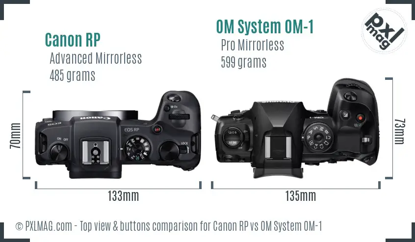 Canon RP vs OM System OM-1 top view buttons comparison Canon RP vs OM System OM-1 top view buttons comparison