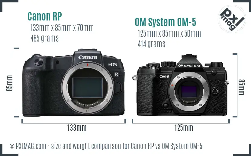 Canon RP vs OM System OM-5 size comparison