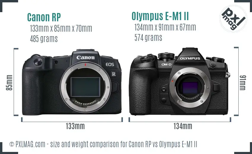 Canon RP vs Olympus E-M1 II size comparison