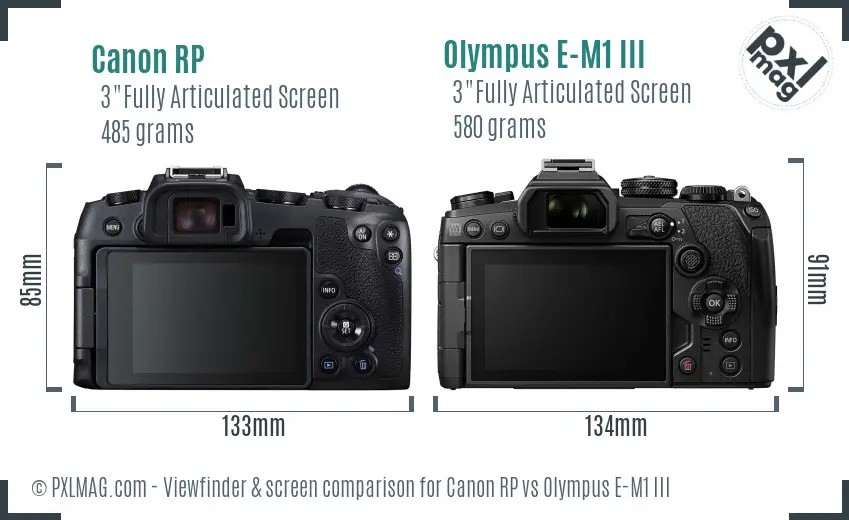 Canon RP vs Olympus E-M1 III Screen and Viewfinder comparison