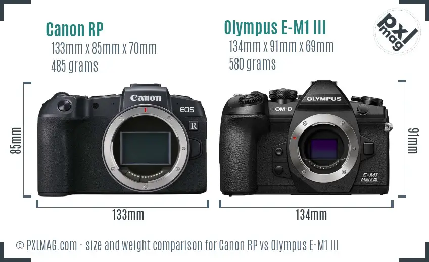 Canon RP vs Olympus E-M1 III size comparison