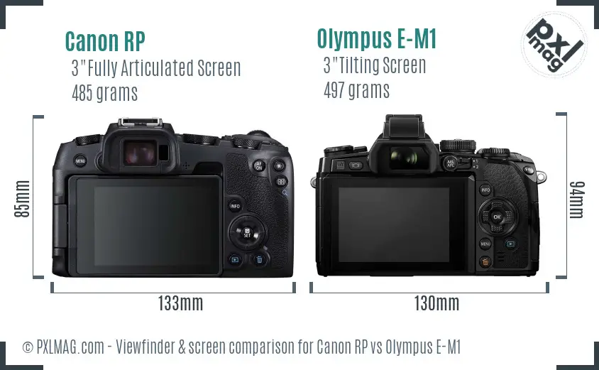 Canon RP vs Olympus E-M1 Screen and Viewfinder comparison
