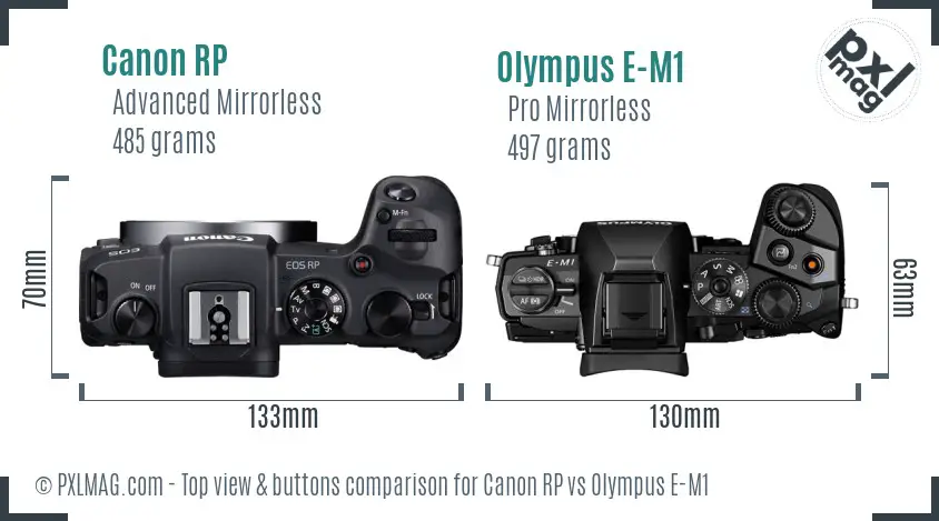Canon RP vs Olympus E-M1 top view buttons comparison