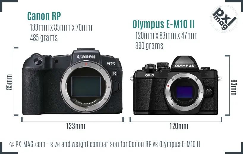 Canon RP vs Olympus E-M10 II size comparison