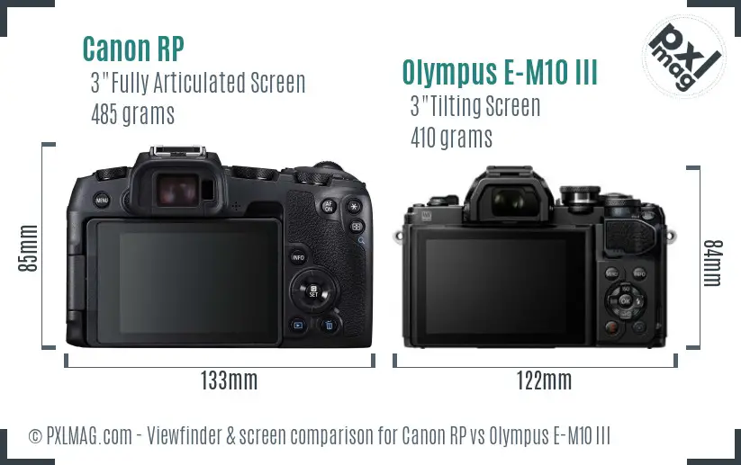 Canon RP vs Olympus E-M10 III Screen and Viewfinder comparison