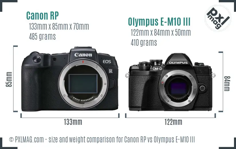Canon RP vs Olympus E-M10 III size comparison