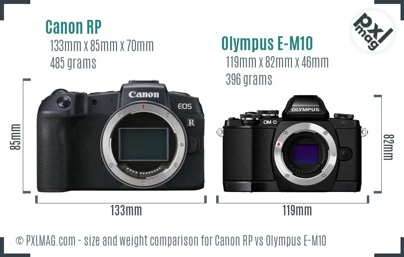 Canon RP vs Olympus E-M10 size comparison