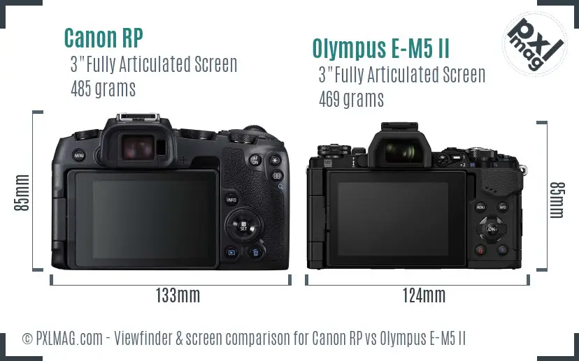 Canon RP vs Olympus E-M5 II Screen and Viewfinder comparison