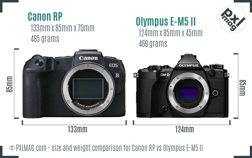 Canon RP vs Olympus E-M5 II size comparison