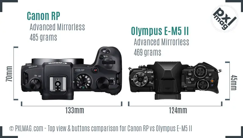 Canon RP vs Olympus E-M5 II top view buttons comparison