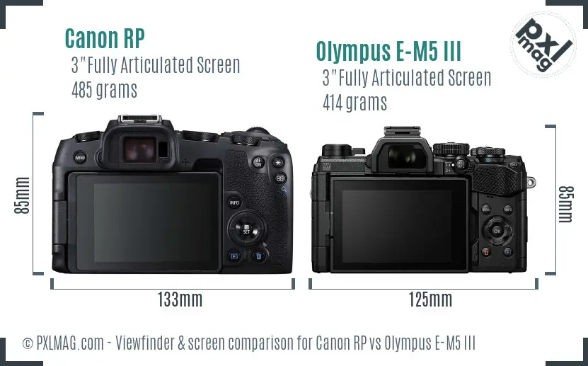 Canon RP vs Olympus E-M5 III Screen and Viewfinder comparison