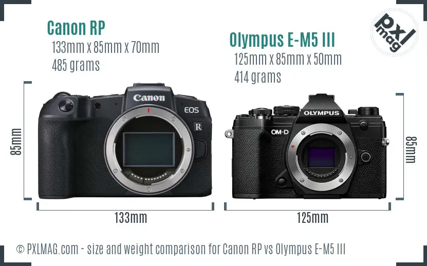 Canon RP vs Olympus E-M5 III size comparison