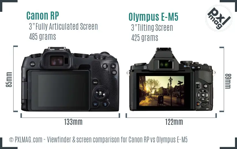 Canon RP vs Olympus E-M5 Screen and Viewfinder comparison