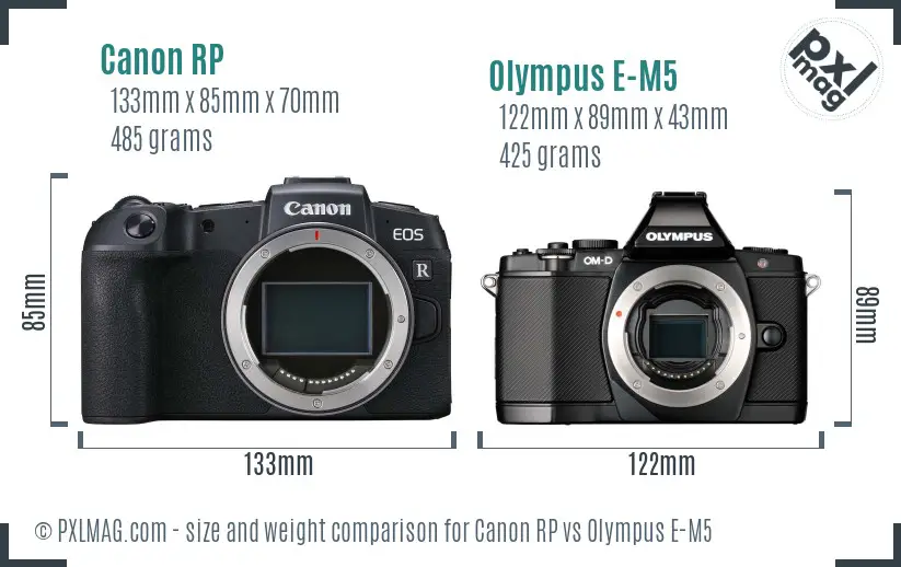 Canon RP vs Olympus E-M5 size comparison