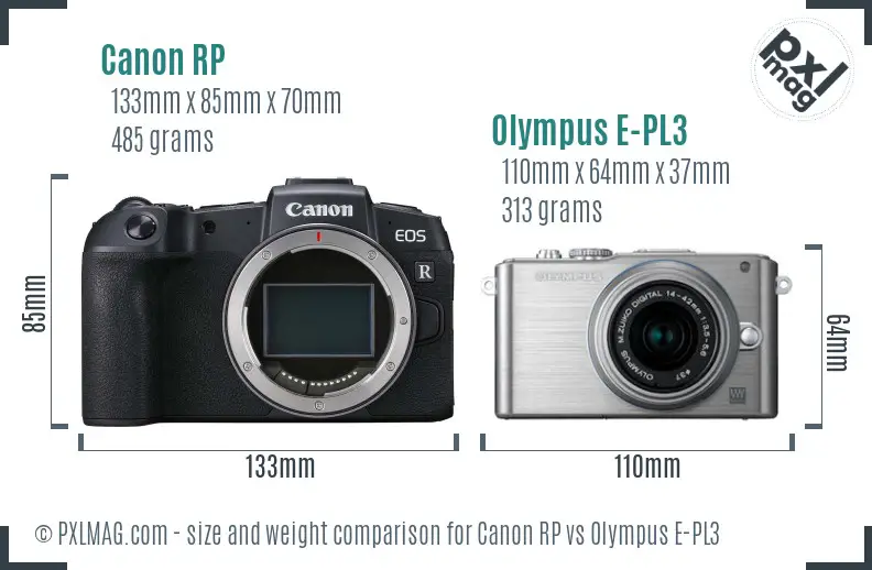 Canon RP vs Olympus E-PL3 size comparison