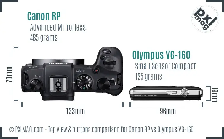 Canon RP vs Olympus VG-160 top view buttons comparison