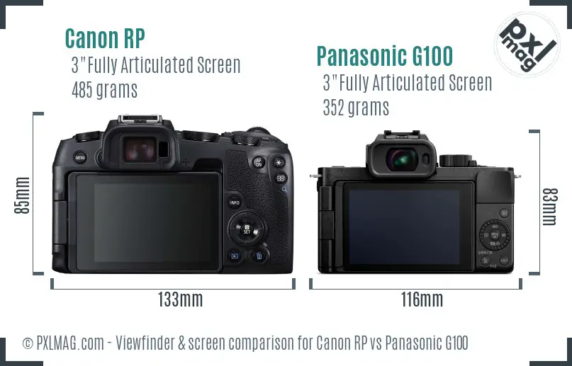 Canon RP vs Panasonic G100 Screen and Viewfinder comparison