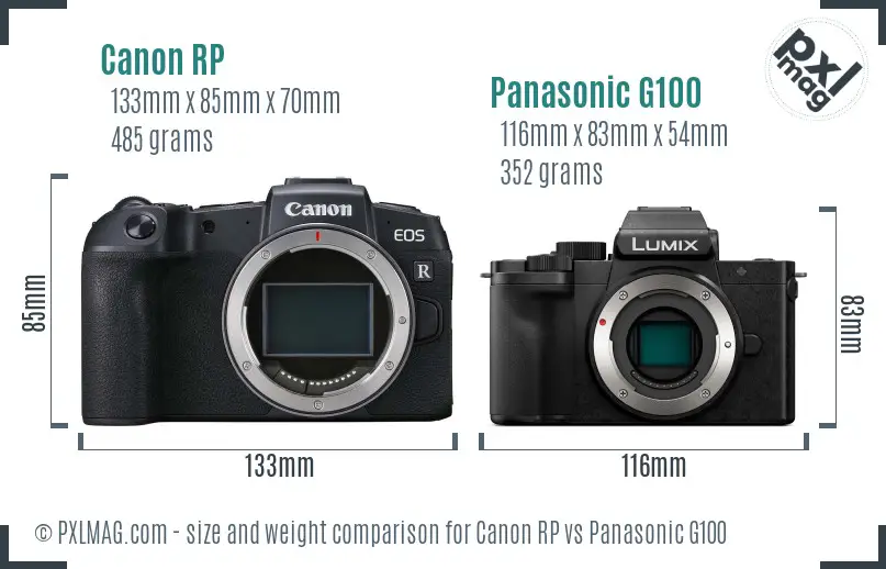 Canon RP vs Panasonic G100 size comparison