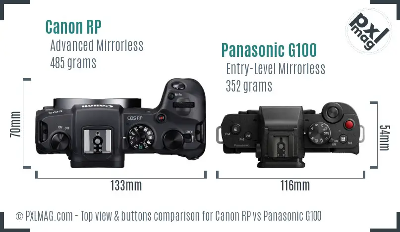 Canon RP vs Panasonic G100 top view buttons comparison