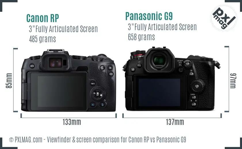 Canon RP vs Panasonic G9 Screen and Viewfinder comparison