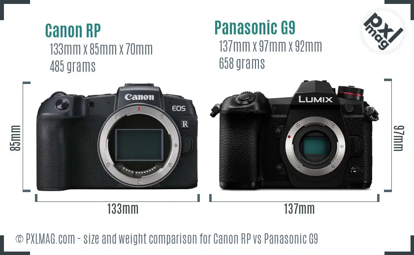 Canon RP vs Panasonic G9 size comparison