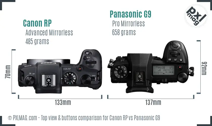 Canon RP vs Panasonic G9 top view buttons comparison