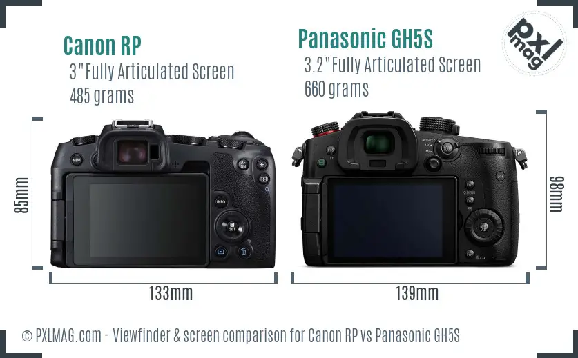 Canon RP vs Panasonic GH5S Screen and Viewfinder comparison