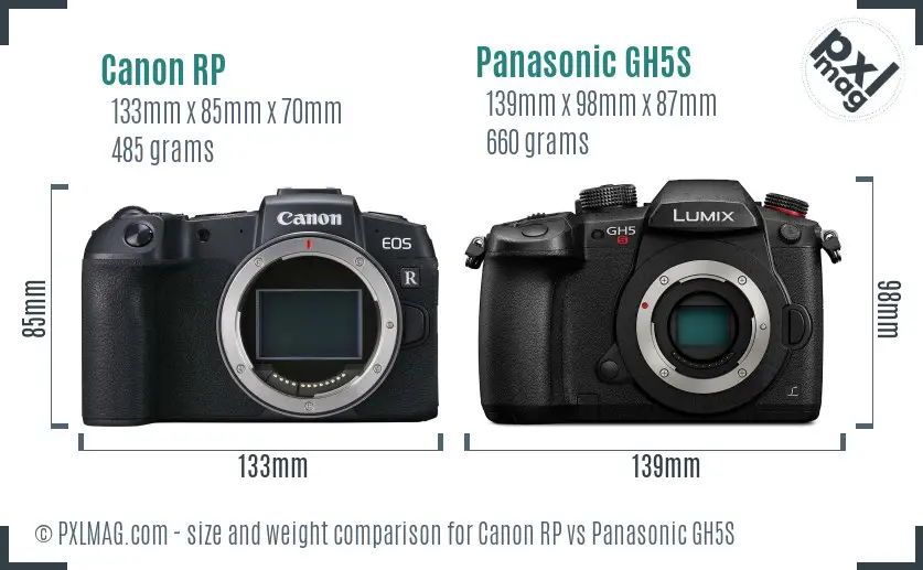 Canon RP vs Panasonic GH5S size comparison