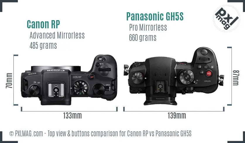 Canon RP vs Panasonic GH5S top view buttons comparison