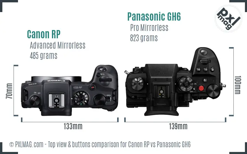 Canon RP vs Panasonic GH6 top view buttons comparison