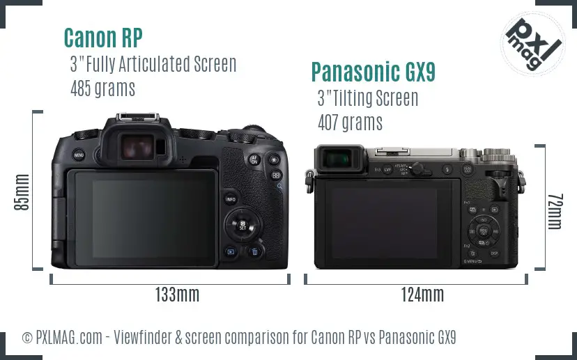 Canon RP vs Panasonic GX9 Screen and Viewfinder comparison
