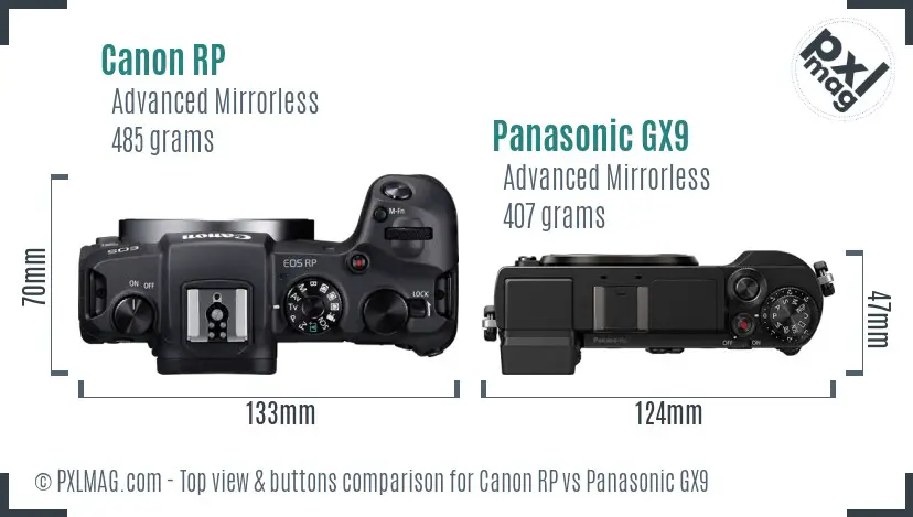 Canon RP vs Panasonic GX9 top view buttons comparison