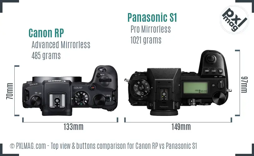 Canon RP vs Panasonic S1 top view buttons comparison