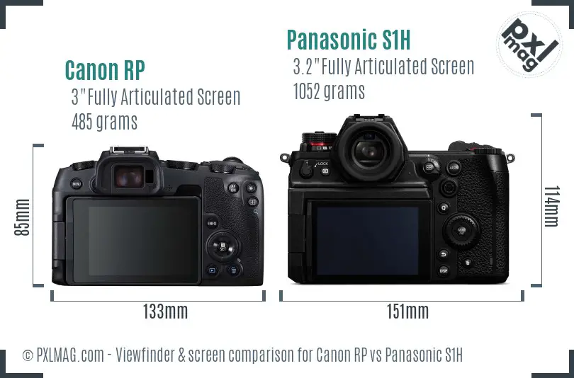 Canon RP vs Panasonic S1H Screen and Viewfinder comparison