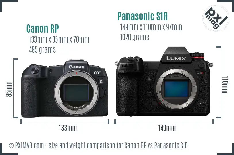 Canon RP vs Panasonic S1R size comparison