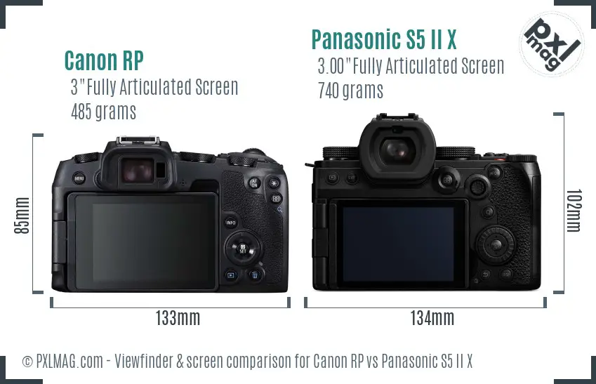 Canon RP vs Panasonic S5 II X Screen and Viewfinder comparison