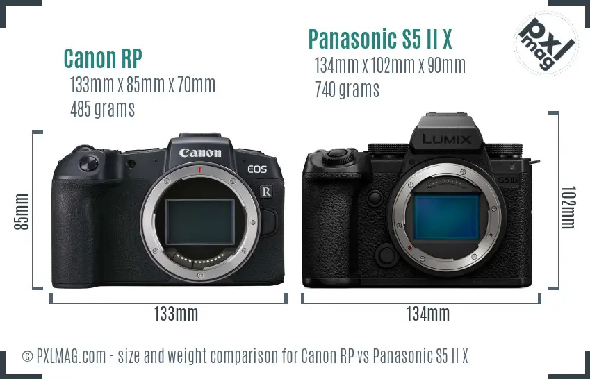 Canon RP vs Panasonic S5 II X size comparison