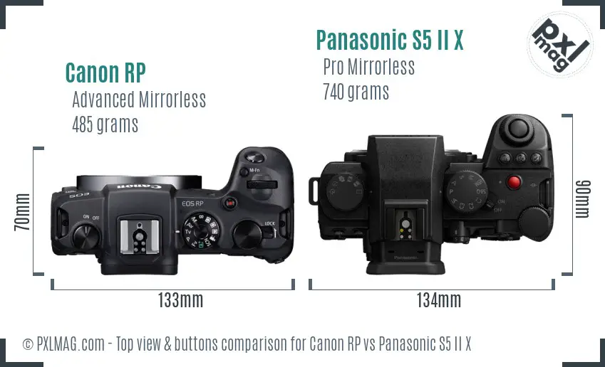 Canon RP vs Panasonic S5 II X top view buttons comparison