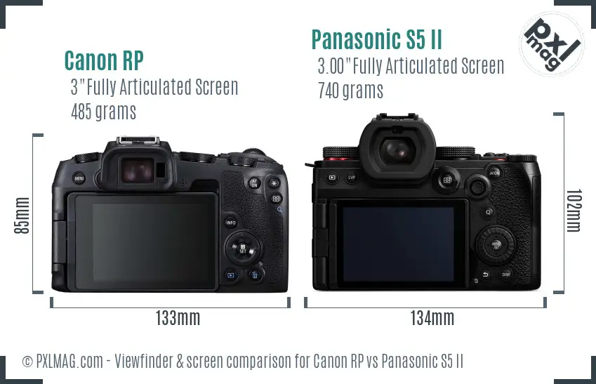 Canon RP vs Panasonic S5 II Screen and Viewfinder comparison