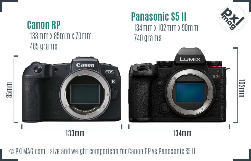 Canon RP vs Panasonic S5 II size comparison